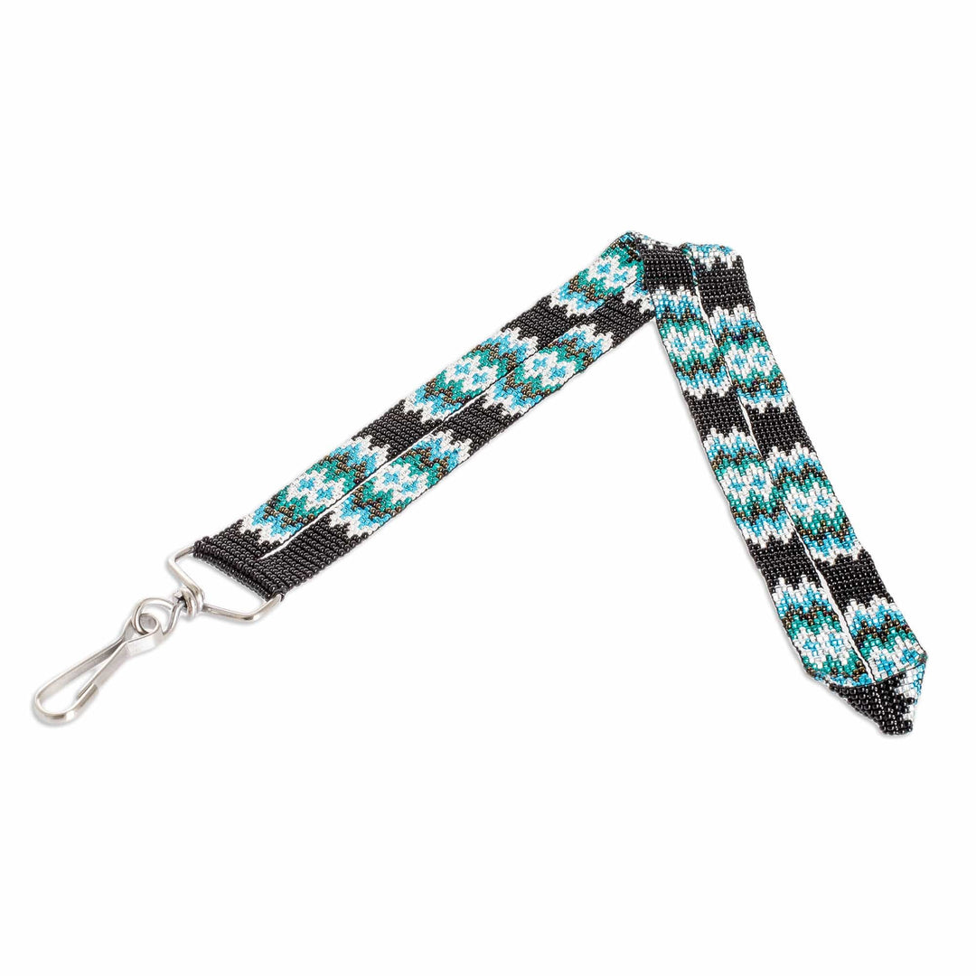 Black Neck Lanyard Keychain Holder Hand-Beaded in Guatemala - Handy and Radiant