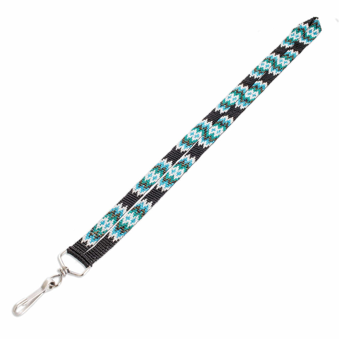 Black Neck Lanyard Keychain Holder Hand-Beaded in Guatemala - Handy and Radiant