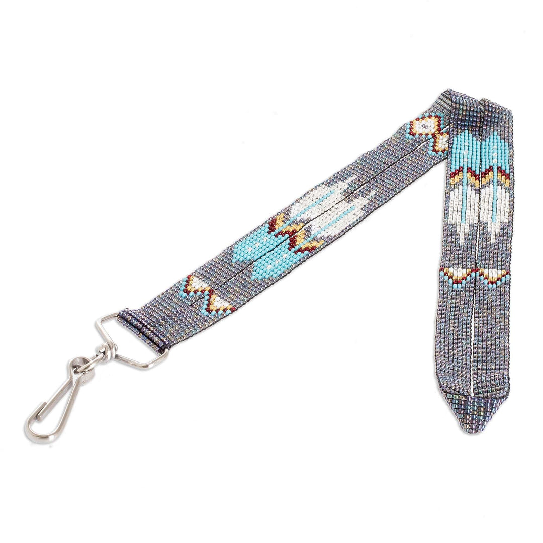 Guatemalan Hand-Beaded Neck Lanyard Keychain Holder in Blue - Handy and Elegant
