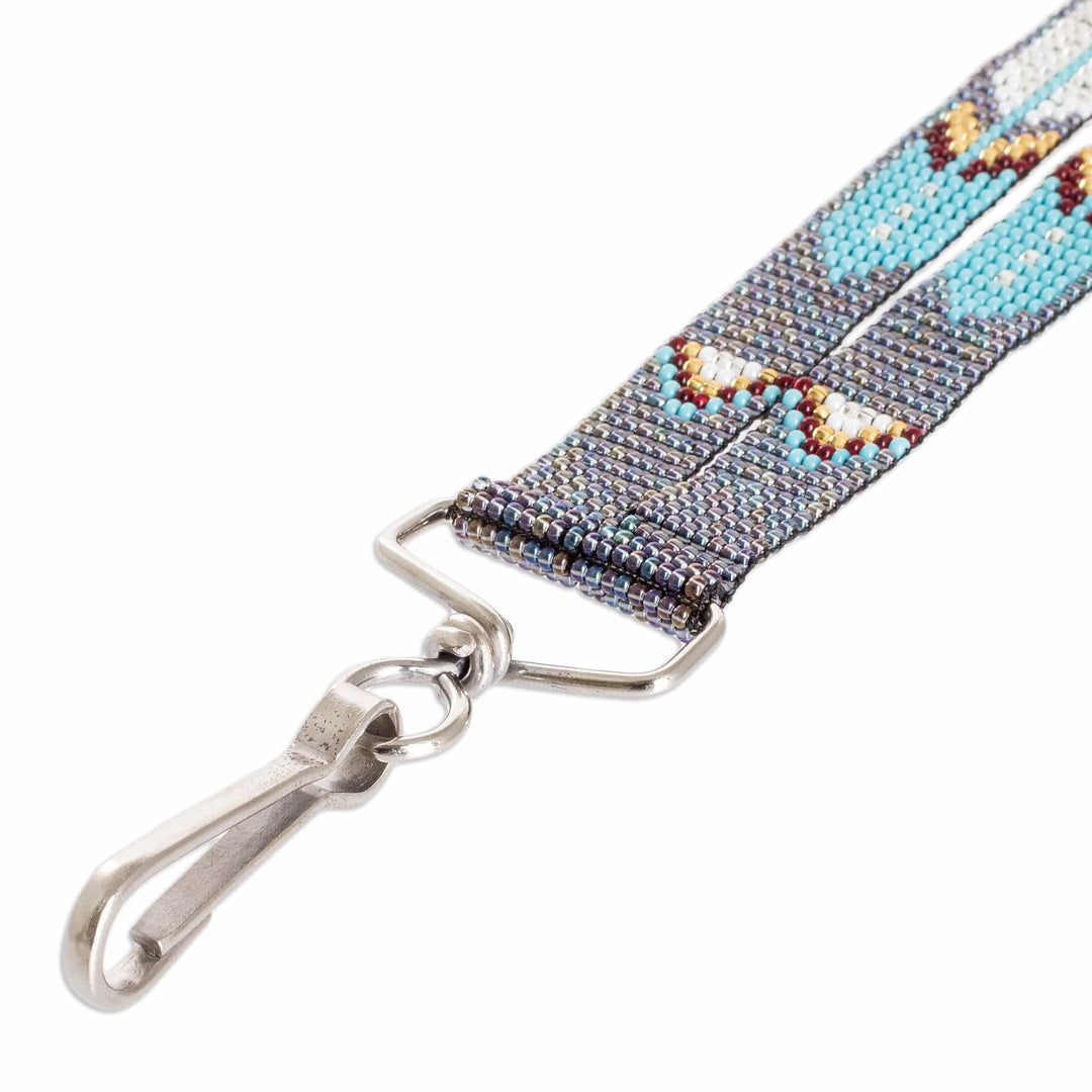 Guatemalan Hand-Beaded Neck Lanyard Keychain Holder in Blue - Handy and Elegant