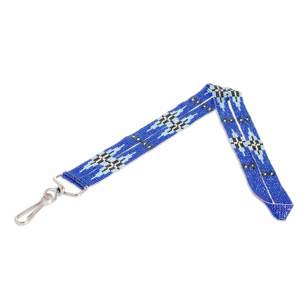 Guatemalan Hand-Beaded Blue Neck Lanyard Keychain Holder - Handy and Stylish