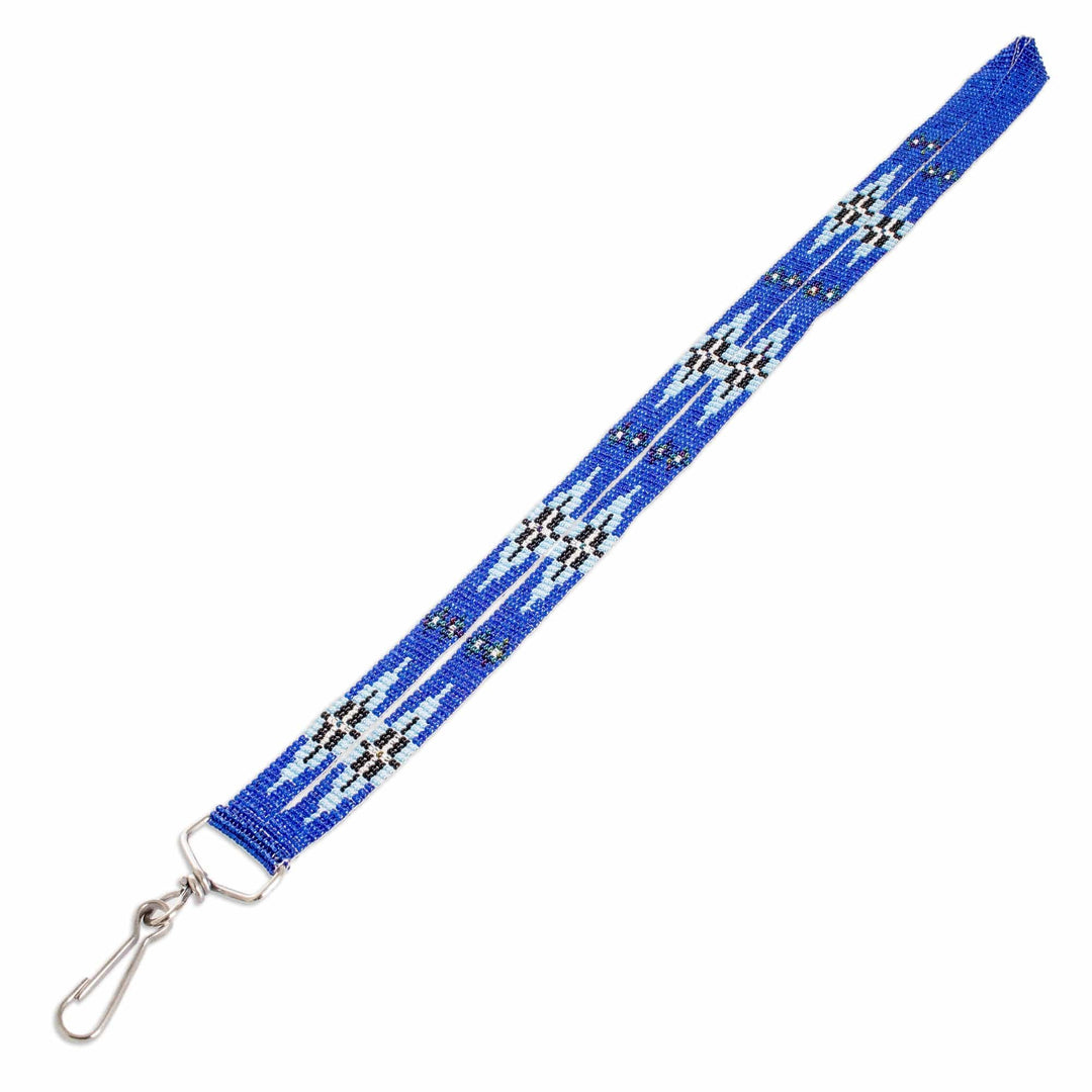 Guatemalan Hand-Beaded Blue Neck Lanyard Keychain Holder - Handy and Stylish