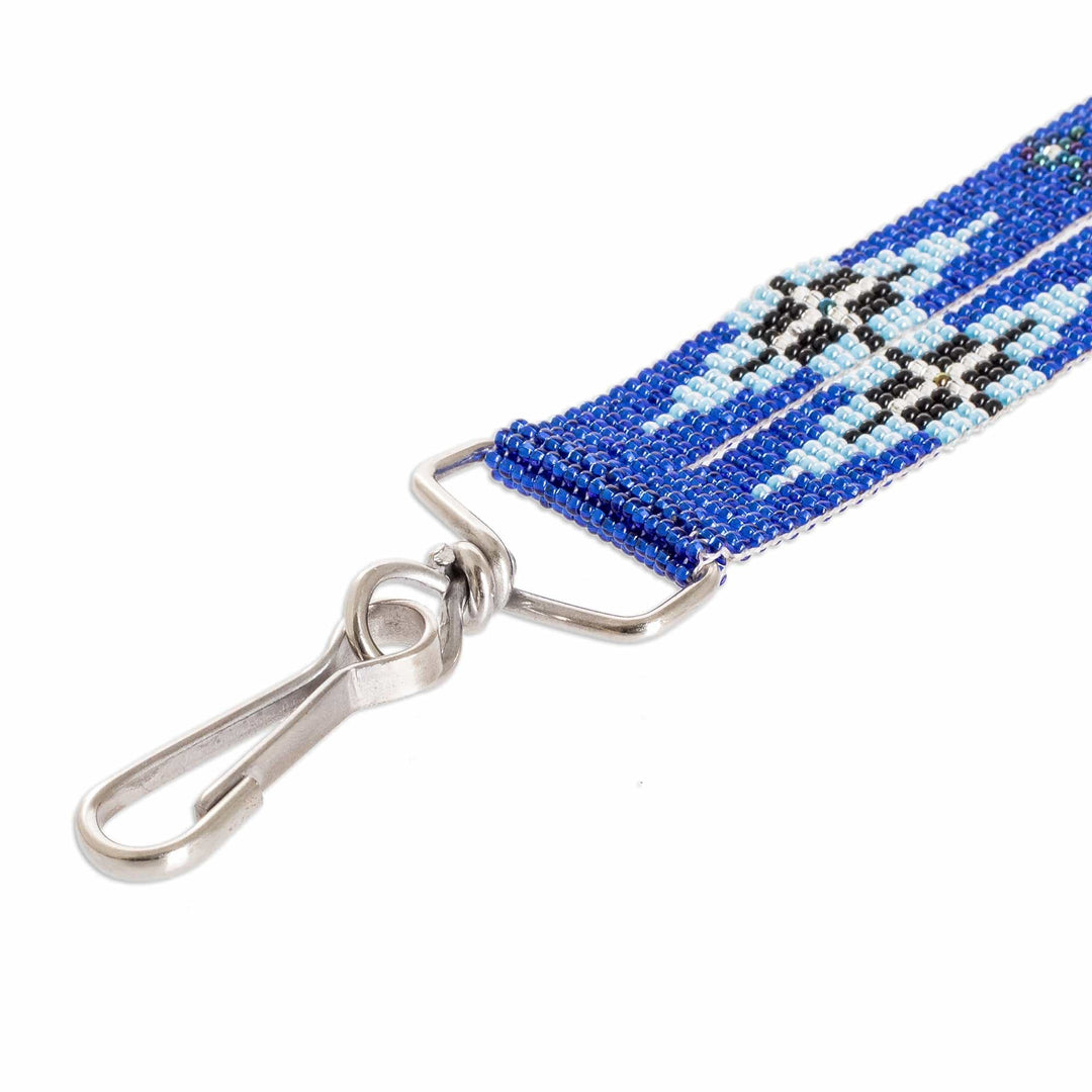 Guatemalan Hand-Beaded Blue Neck Lanyard Keychain Holder - Handy and Stylish