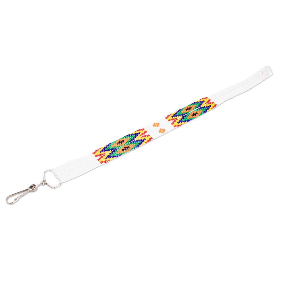 Guatemalan Hand-Beaded Neck Lanyard Keychain Holder in White - Handy and Traditional