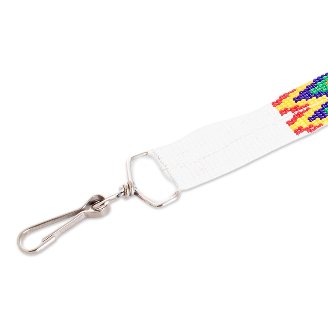 Guatemalan Hand-Beaded Neck Lanyard Keychain Holder in White - Handy and Traditional