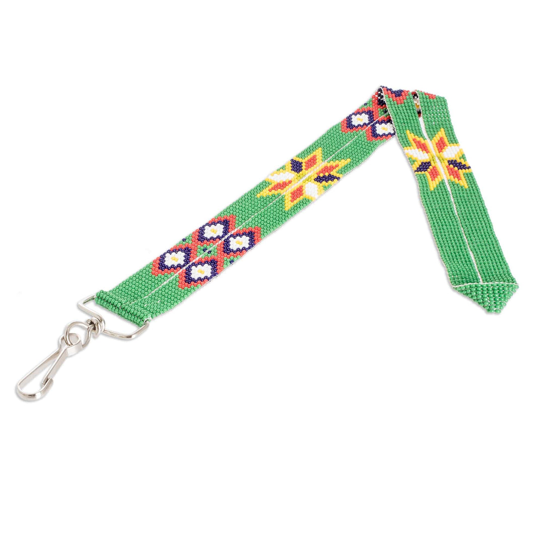 Handcrafted Floral Glass Beaded Keychain in Bright Green - Key to Elysium