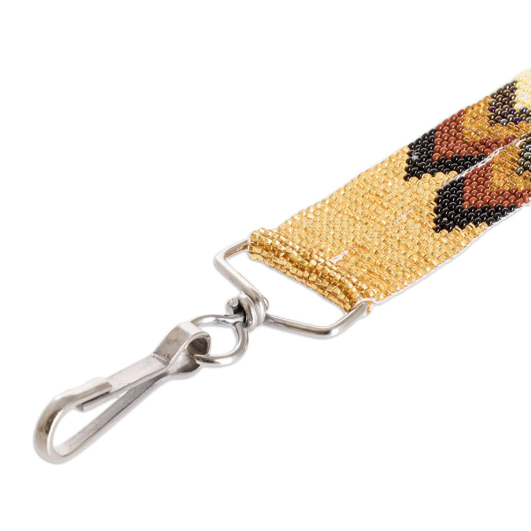 Handmade Beaded Neck Lanyard Keychain Holder in Gold Hue - Handy and Trendy