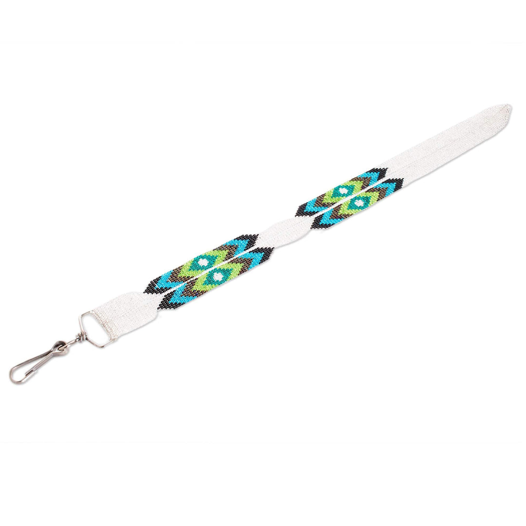 Handmade Beaded Neck Lanyard Keychain Holder in Silver - Handy and Vibrant