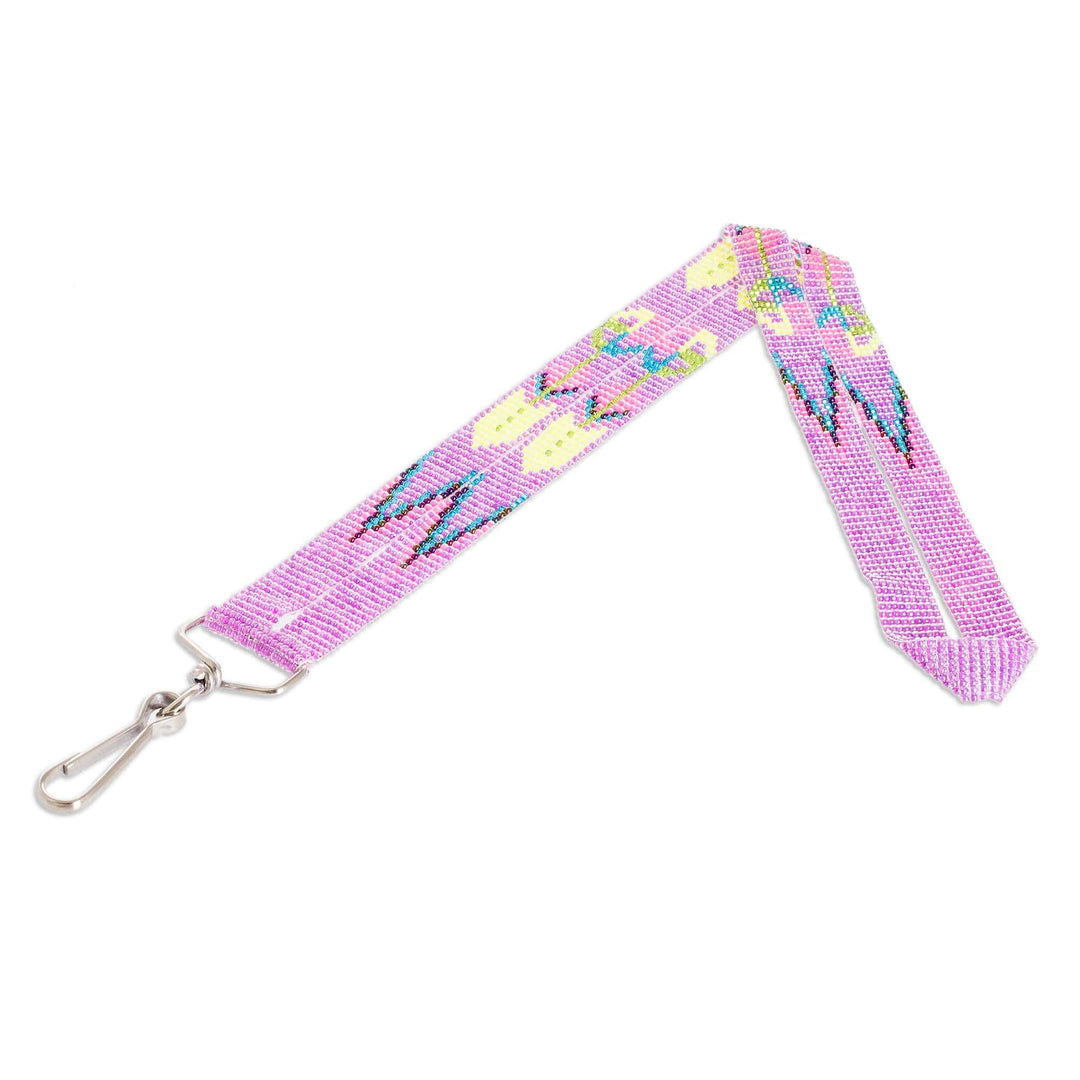 Handmade Beaded Neck Lanyard Keychain Holder in Lilac - Handy and Heavenly