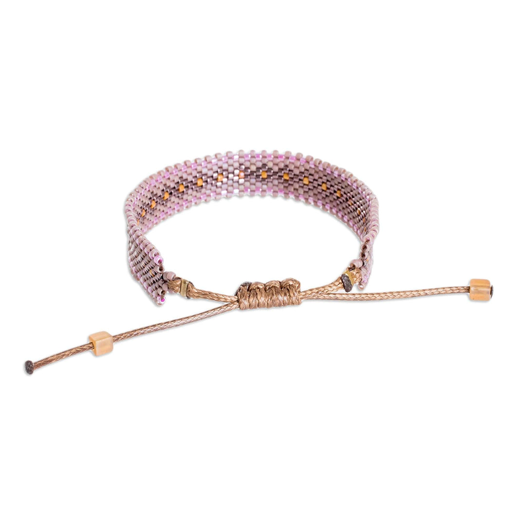 Handmade Lilac and Brown Glass Beaded Wristband Bracelet - Chic Lilac