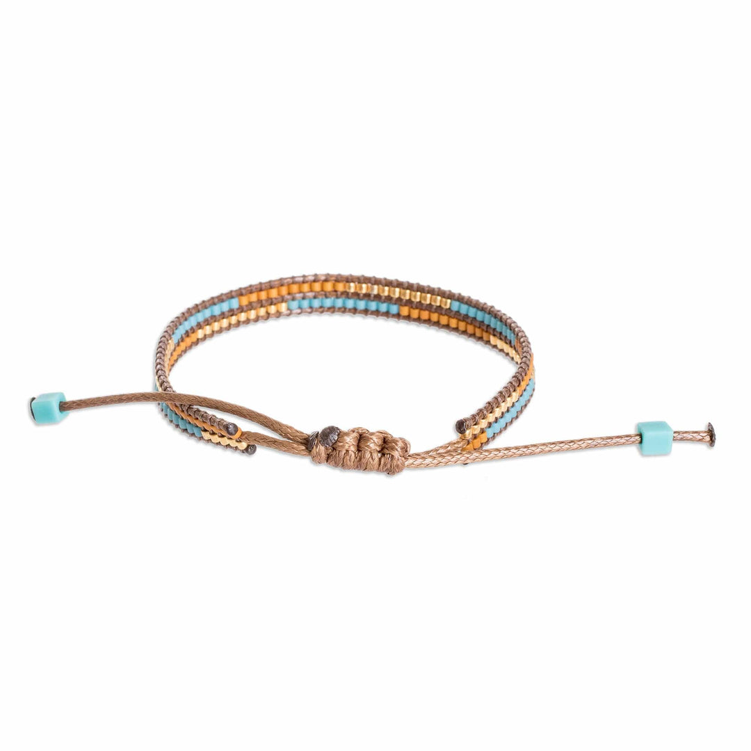 Adjustable Brown Glass Beaded Wristband Bracelet - Charming Coffee