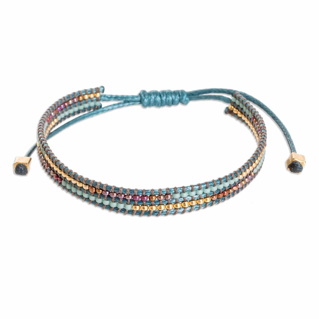 Adjustable Turquoise Glass Beaded Wristband Bracelet - Charming Turquoise