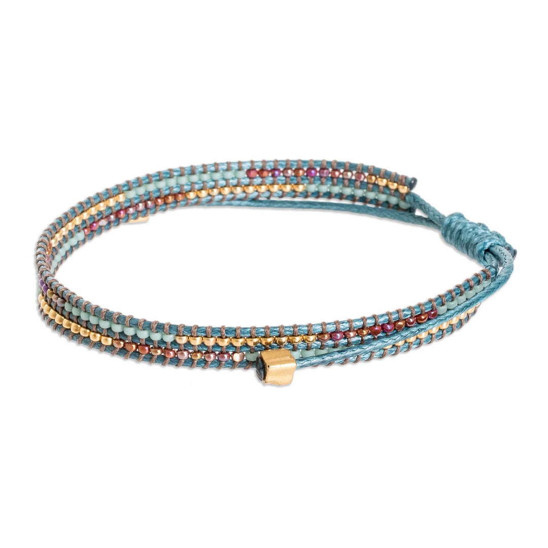 Adjustable Turquoise Glass Beaded Wristband Bracelet - Charming Turquoise