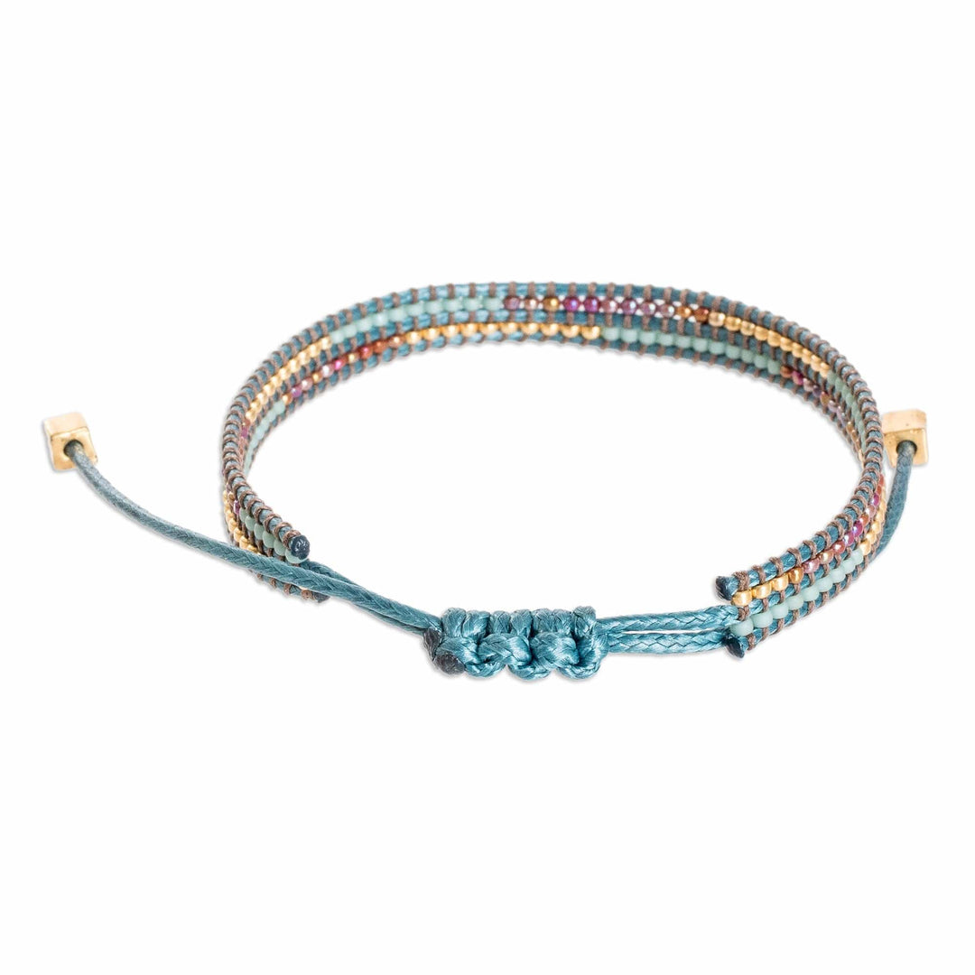 Adjustable Turquoise Glass Beaded Wristband Bracelet - Charming Turquoise