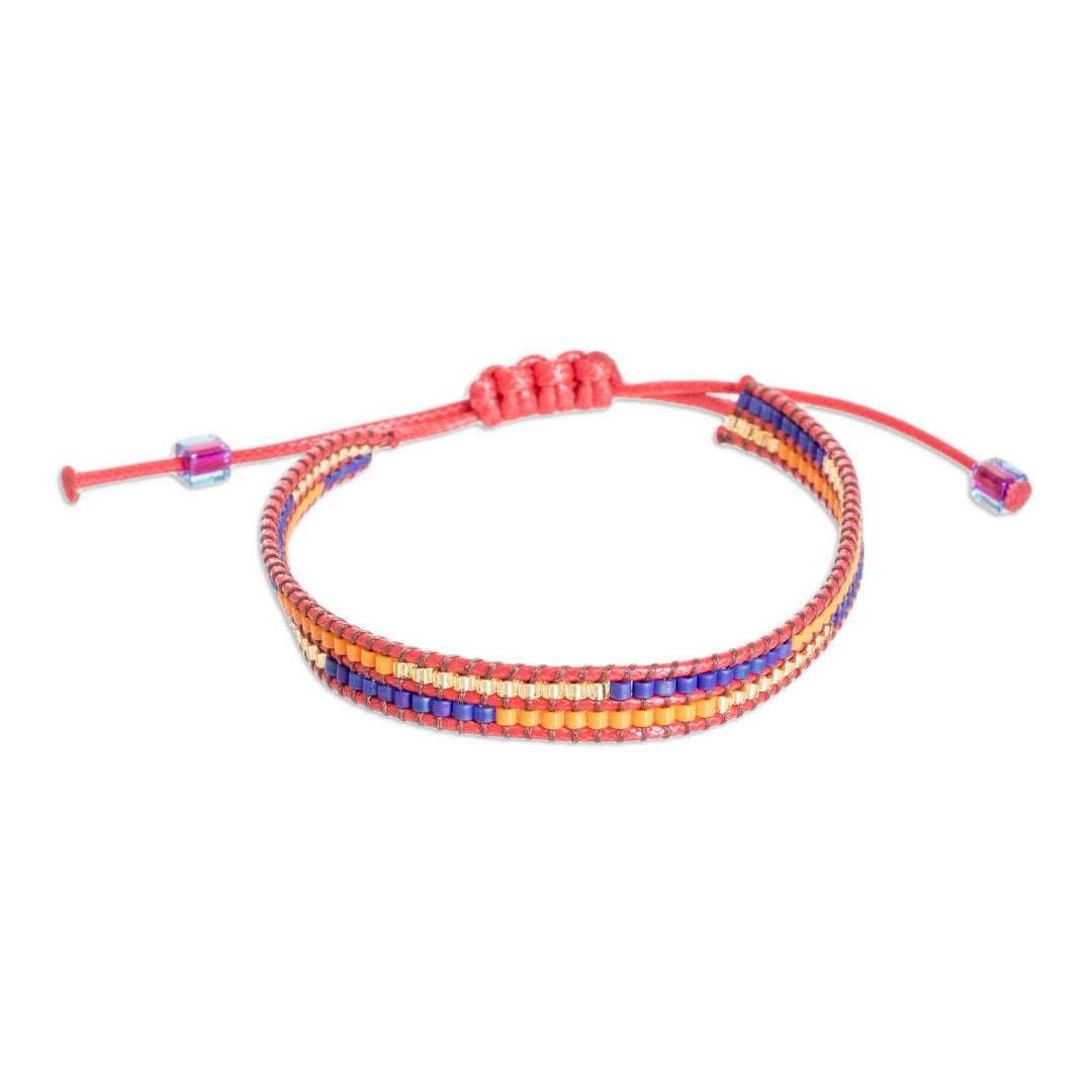 Adjustable Red Glass Beaded Wristband Bracelet - Charming Red