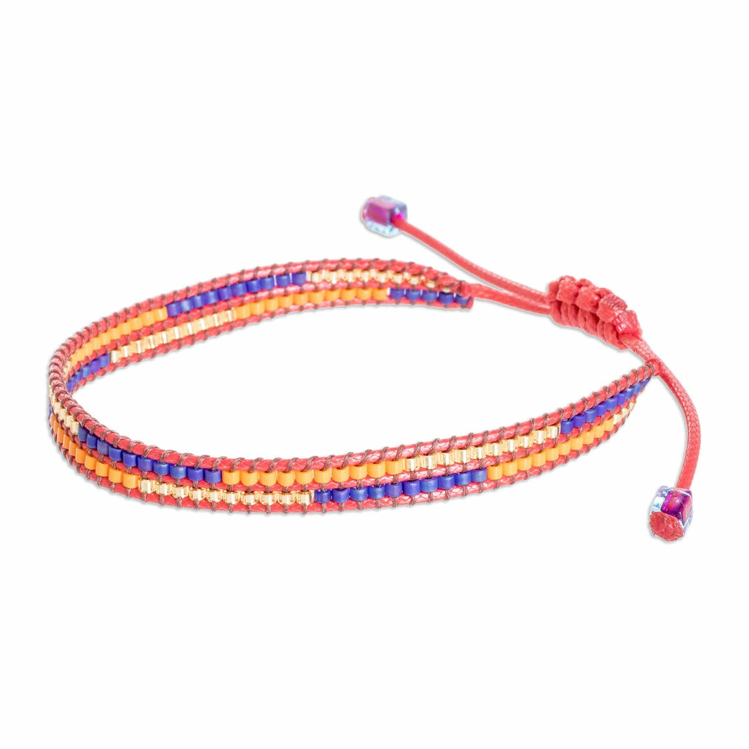 Adjustable Red Glass Beaded Wristband Bracelet - Charming Red