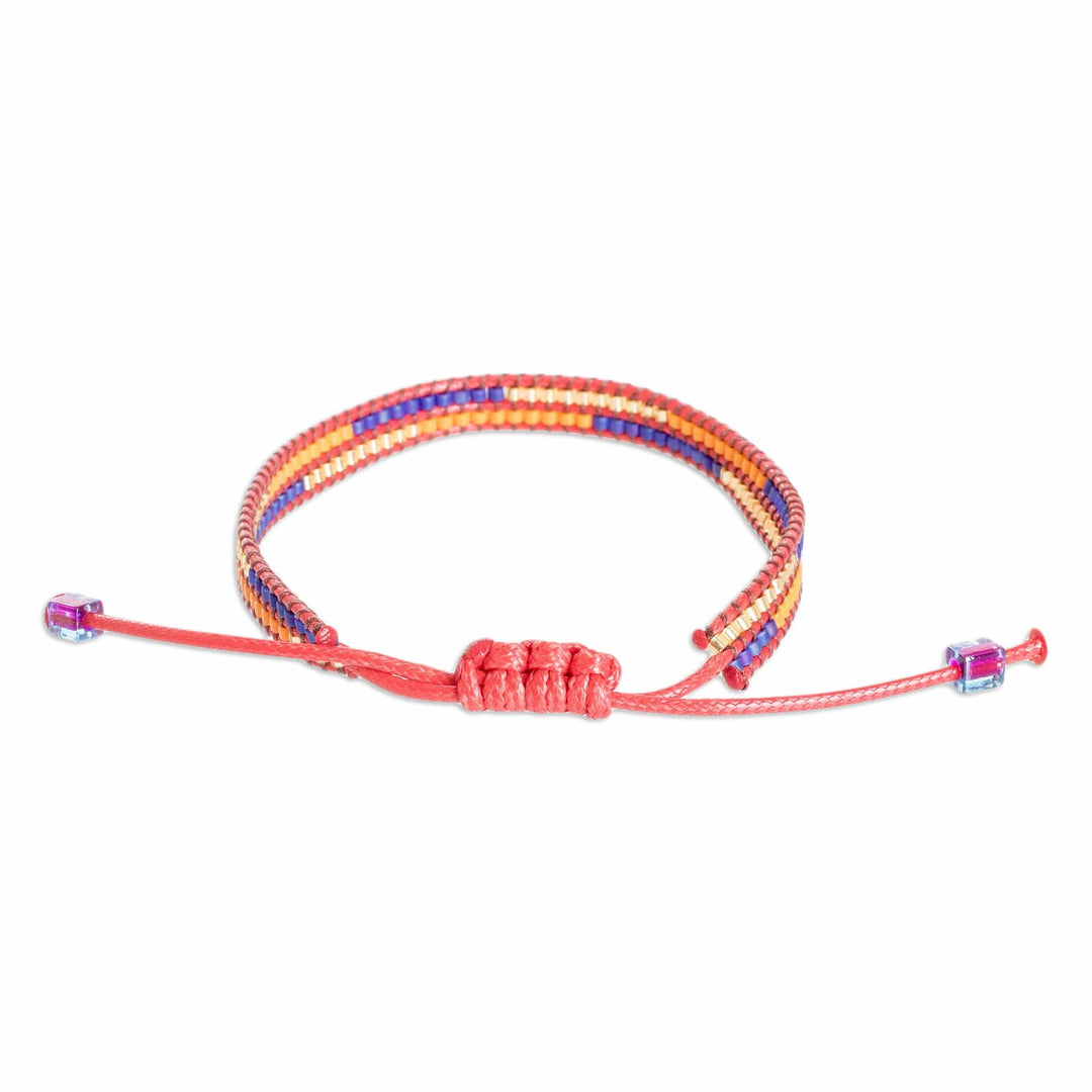 Adjustable Red Glass Beaded Wristband Bracelet - Charming Red