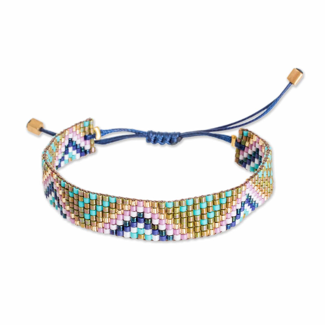 Handmade Geometric Colorful Glass Beaded Wristband Bracelet - Enchanted Pyramids