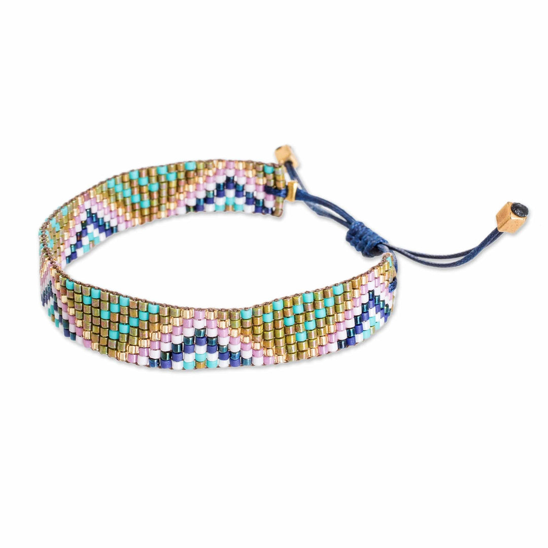 Handmade Geometric Colorful Glass Beaded Wristband Bracelet - Enchanted Pyramids