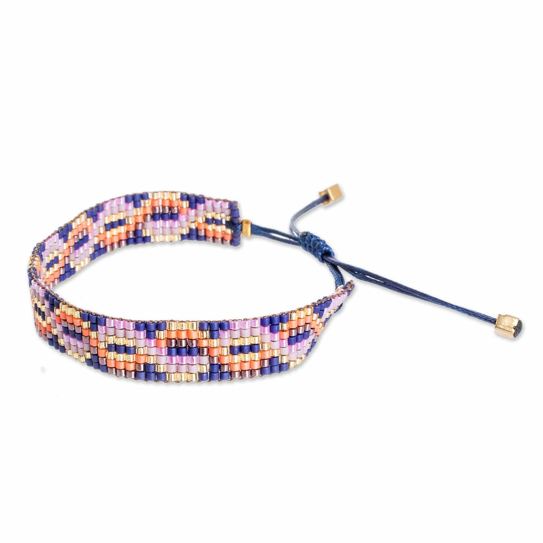 Handmade Patterned Blue Glass Beaded Wristband Bracelet - Dulcet Bonds
