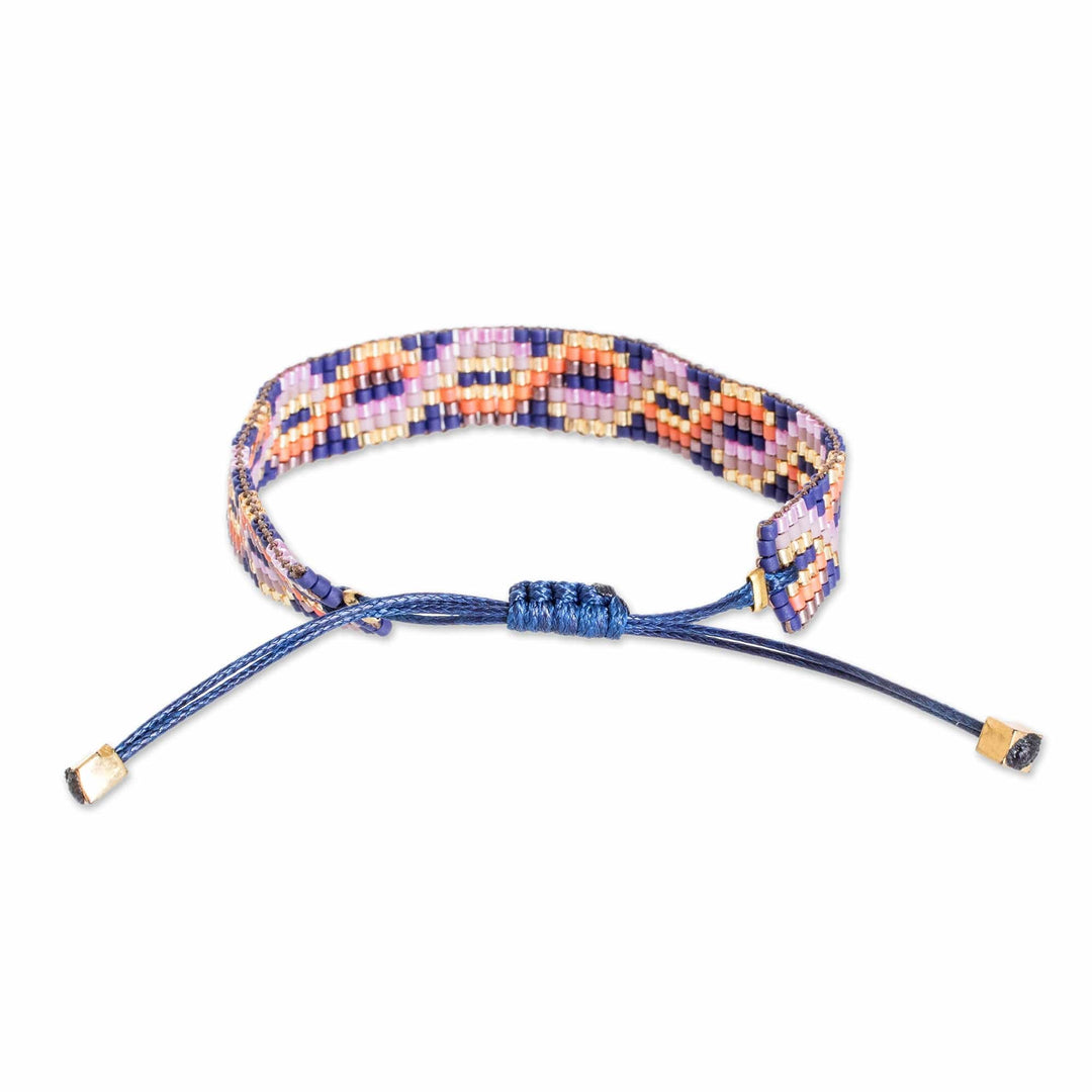 Handmade Patterned Blue Glass Beaded Wristband Bracelet - Dulcet Bonds