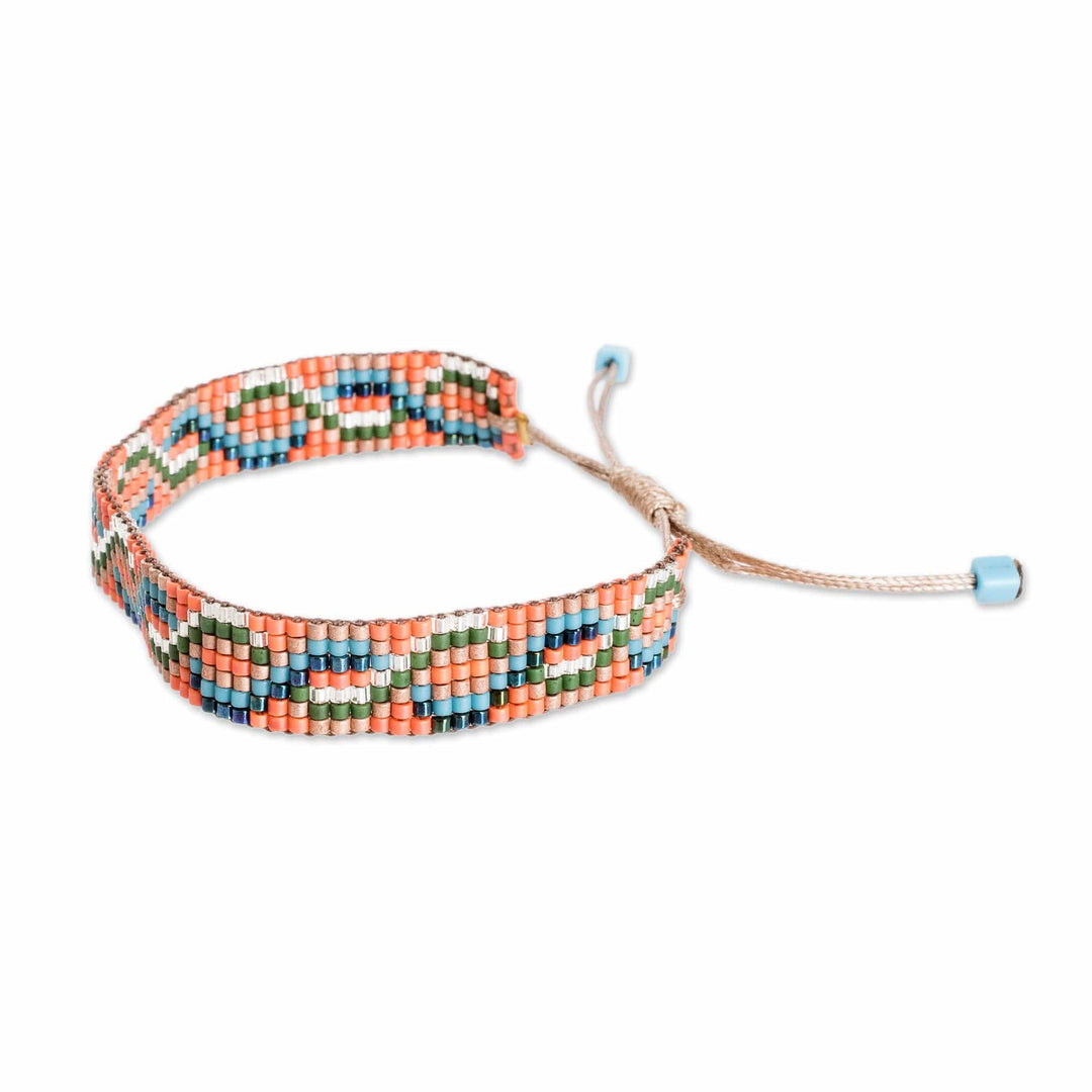Handmade Patterned Orange Glass Beaded Wristband Bracelet - Tropical Bonds