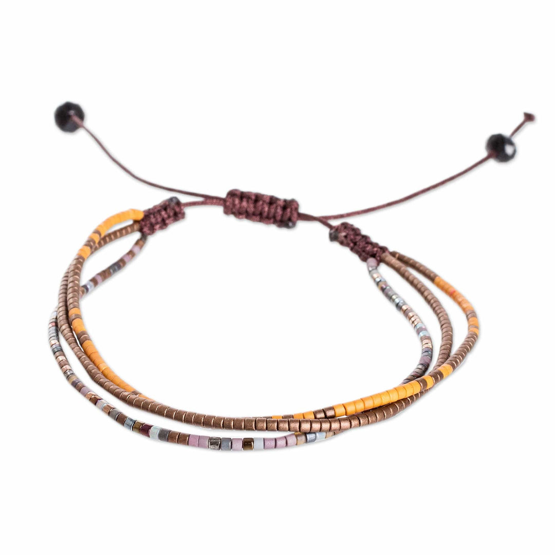 Handcrafted Brown Glass Beaded Three-Strand Bracelet - Balanced Lives