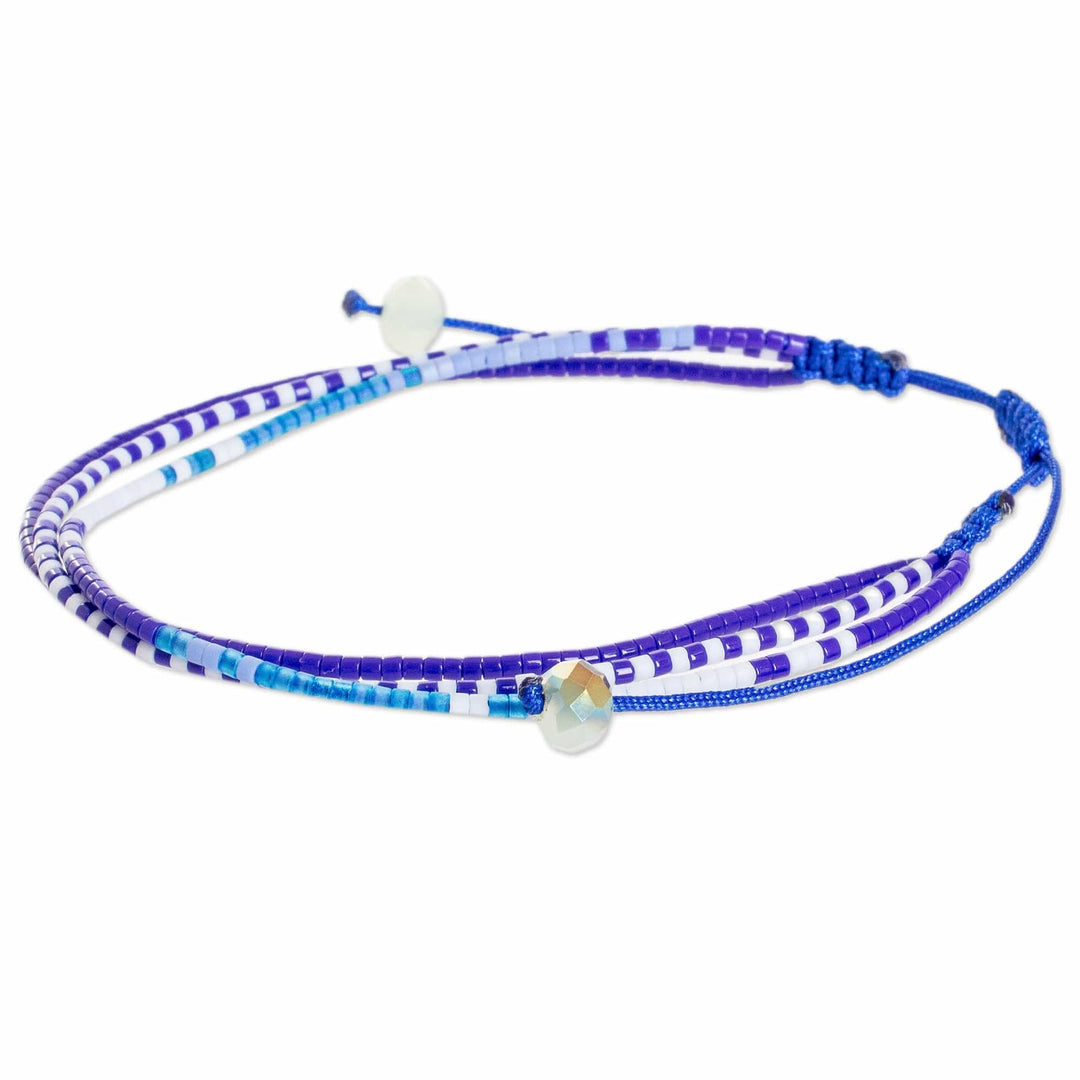 Handcrafted Blue Glass Beaded Three-Strand Bracelet - Marine Lives