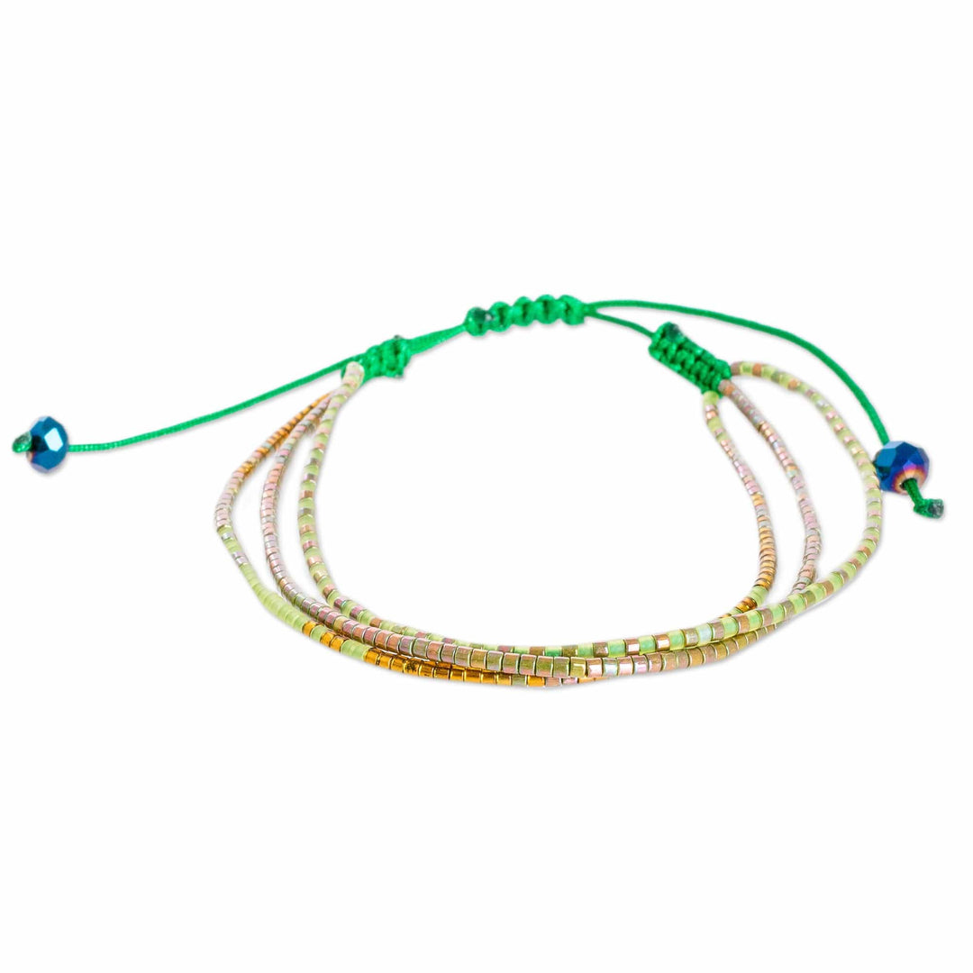 Handcrafted Green Glass Beaded Three-Strand Bracelet - Lucky Lives
