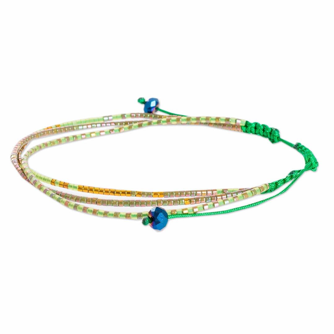 Handcrafted Green Glass Beaded Three-Strand Bracelet - Lucky Lives