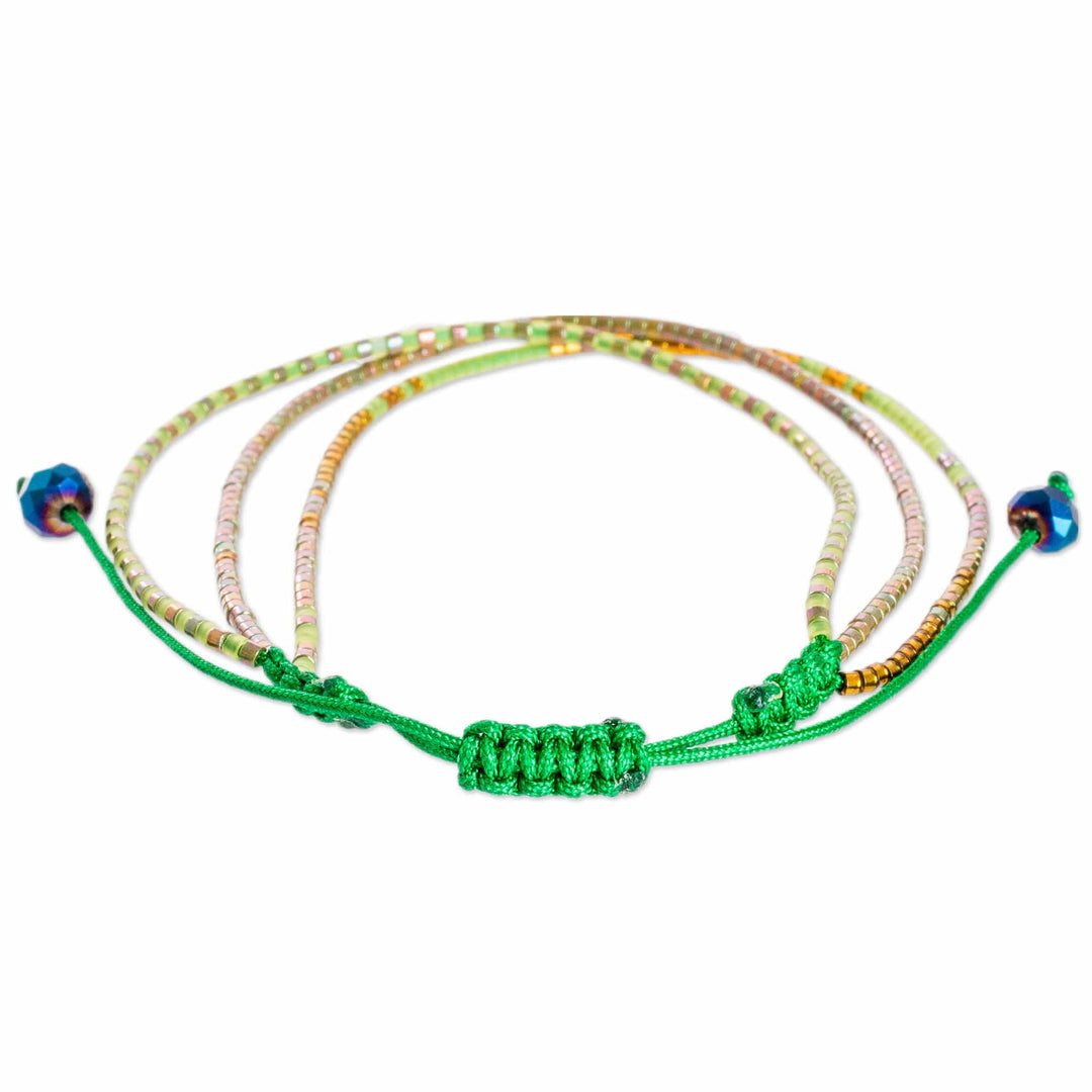 Handcrafted Green Glass Beaded Three-Strand Bracelet - Lucky Lives