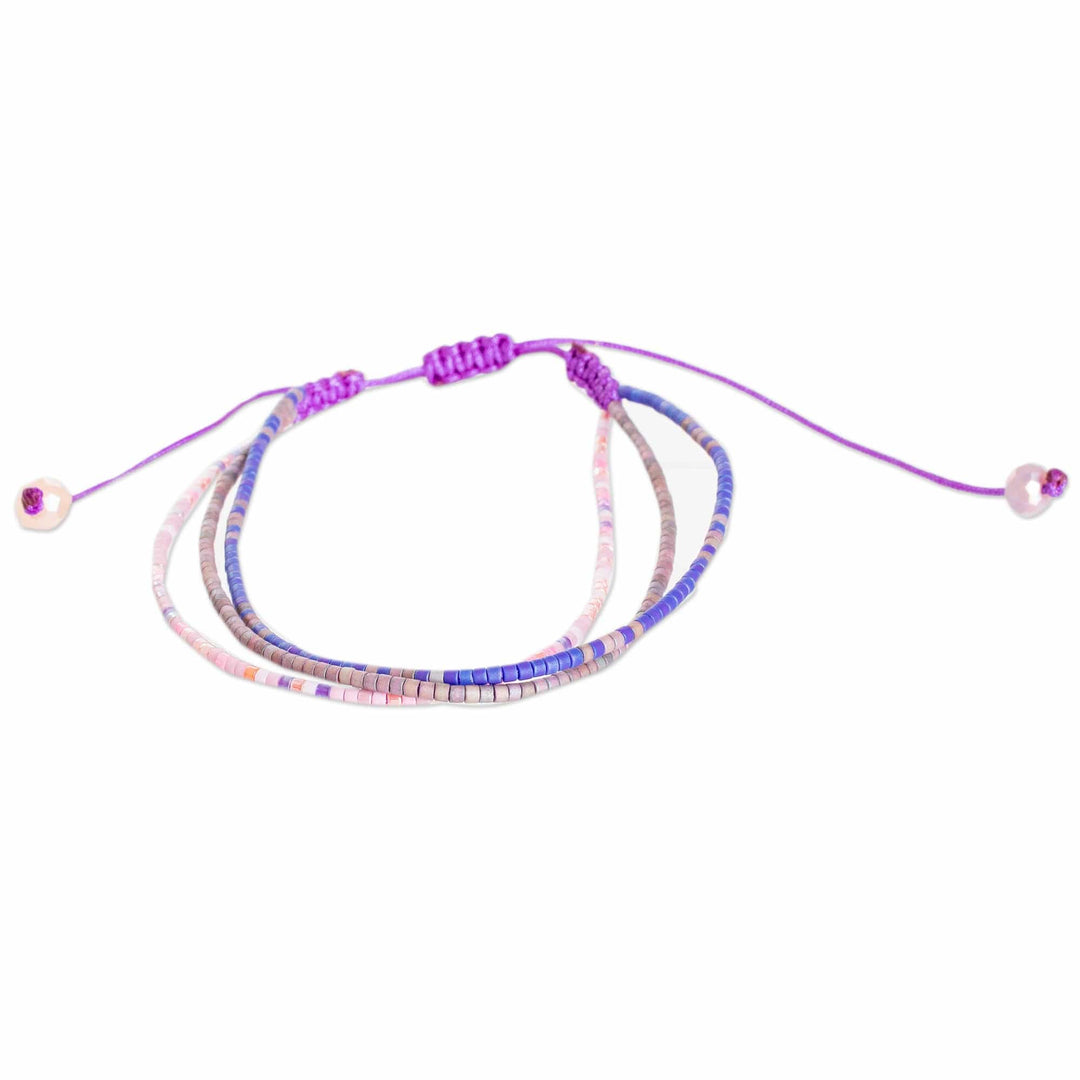 Handcrafted Purple Glass Beaded Three-Strand Bracelet - Magical Lives