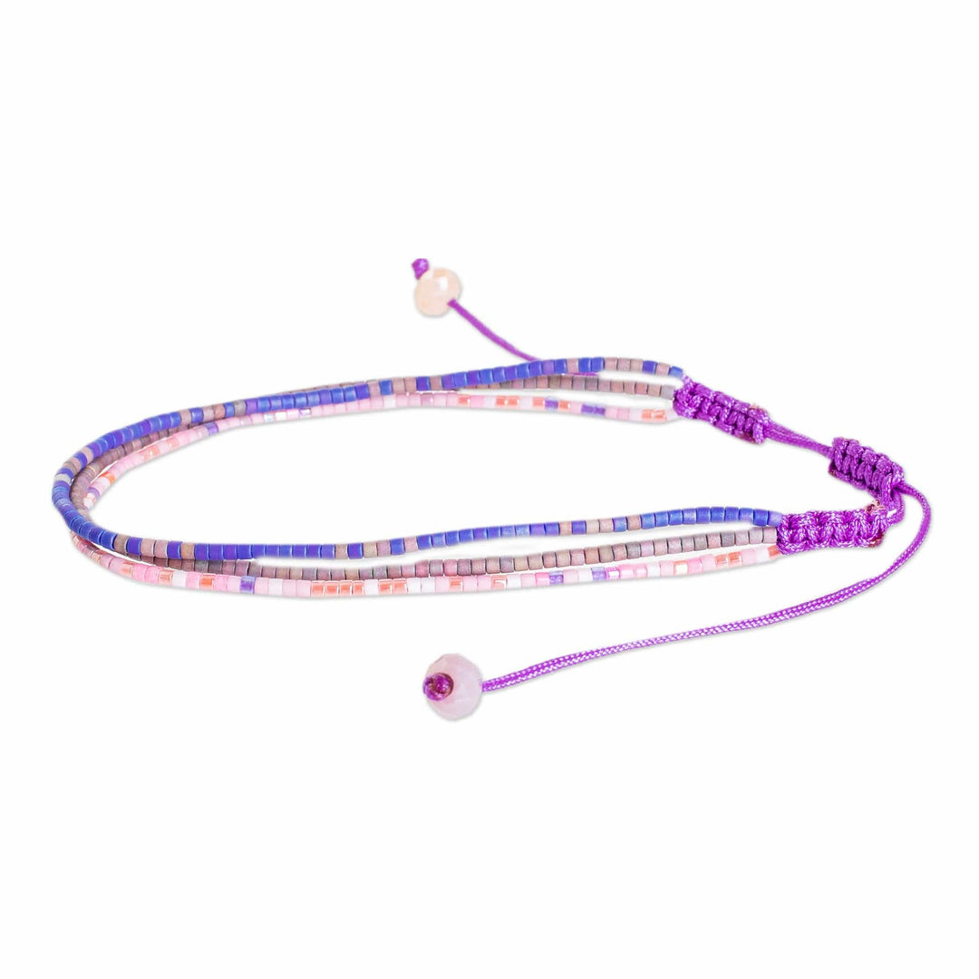 Handcrafted Purple Glass Beaded Three-Strand Bracelet - Magical Lives