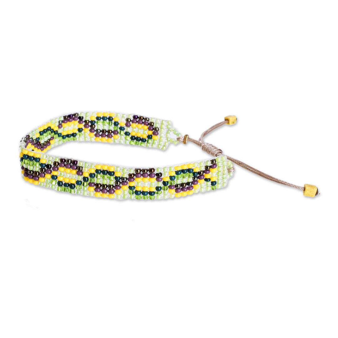 Handmade Yellow and Green Glass Beaded Wristband Bracelet - Exotic Atitlan
