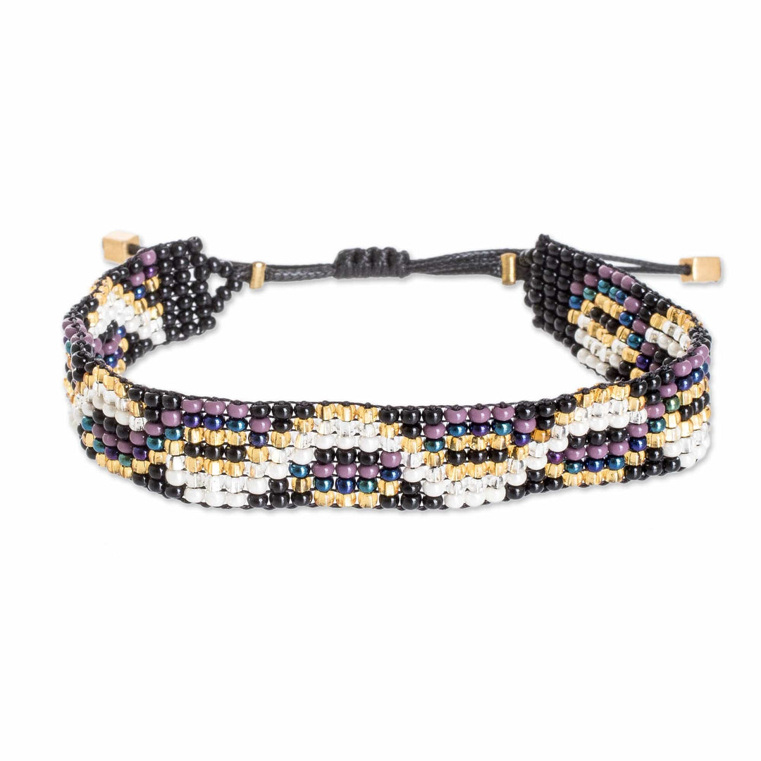 Handmade Golden and Ivory Glass Beaded Wristband Bracelet - Enchanted Atitlan