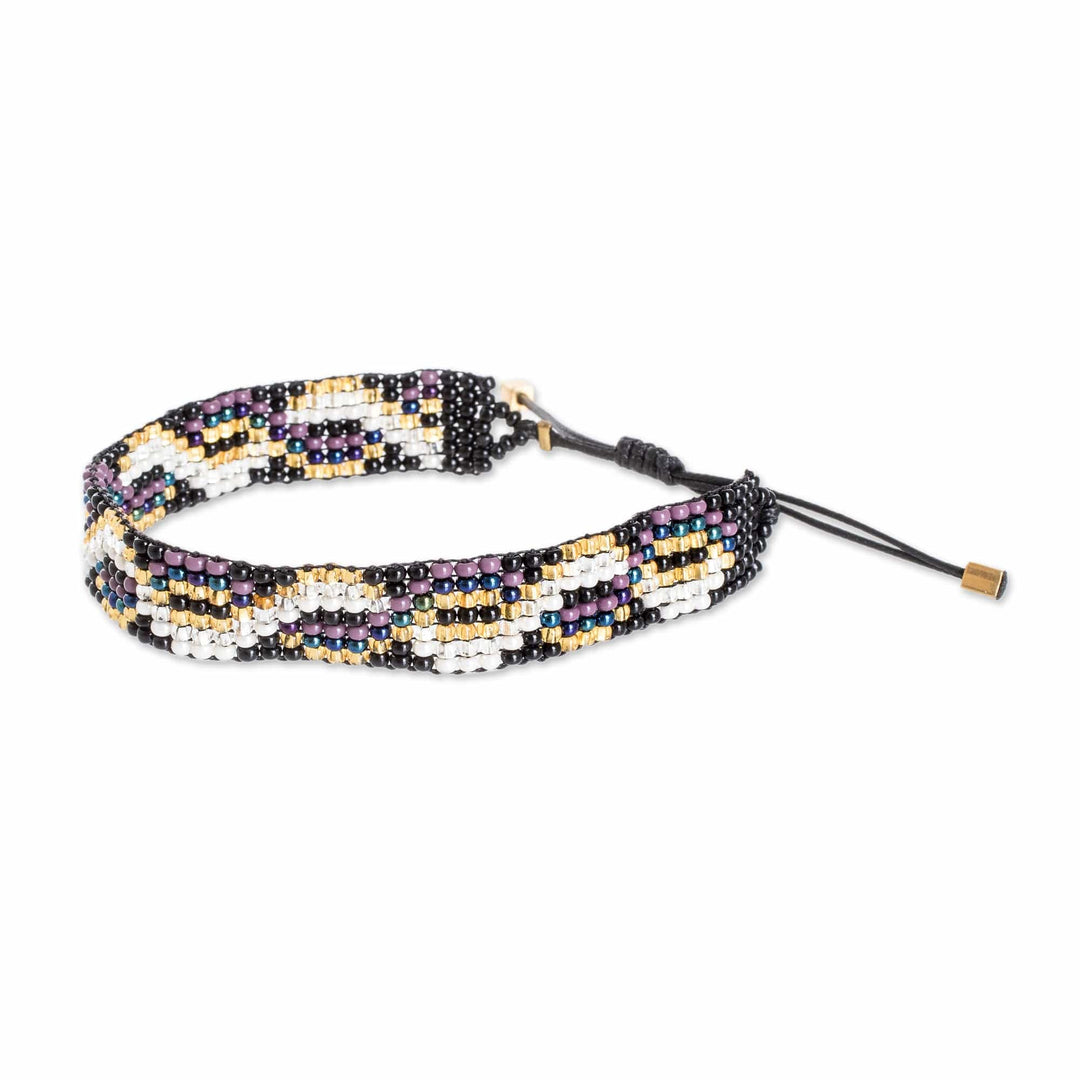 Handmade Golden and Ivory Glass Beaded Wristband Bracelet - Enchanted Atitlan