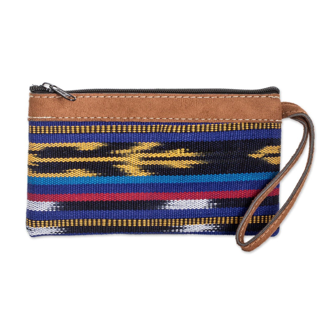 Blue Patterned Cotton Wristlet Bag Handwoven in Guatemala - Guatemalan Skies