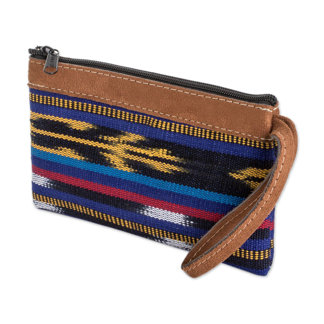 Blue Patterned Cotton Wristlet Bag Handwoven in Guatemala - Guatemalan Skies