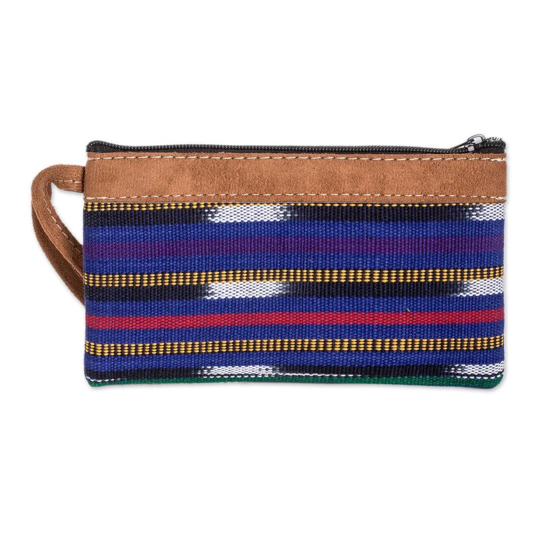 Blue Patterned Cotton Wristlet Bag Handwoven in Guatemala - Guatemalan Skies