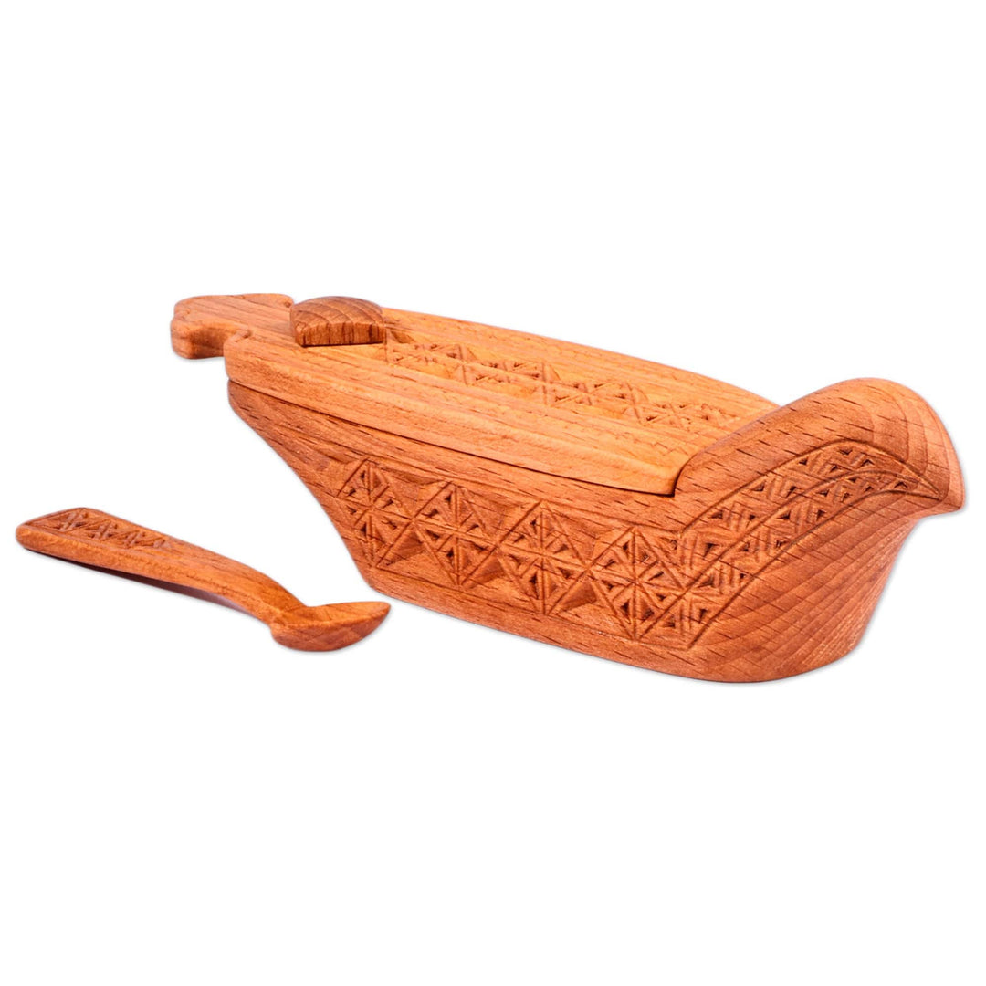 Polished Traditional Bird-Themed Beechwood Condiment Bowl - Distant Flavors