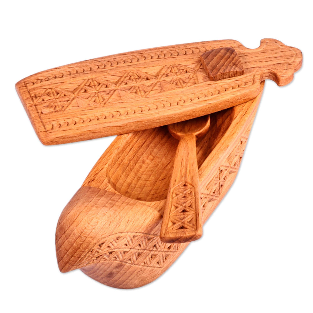 Polished Traditional Bird-Themed Beechwood Condiment Bowl - Distant Flavors