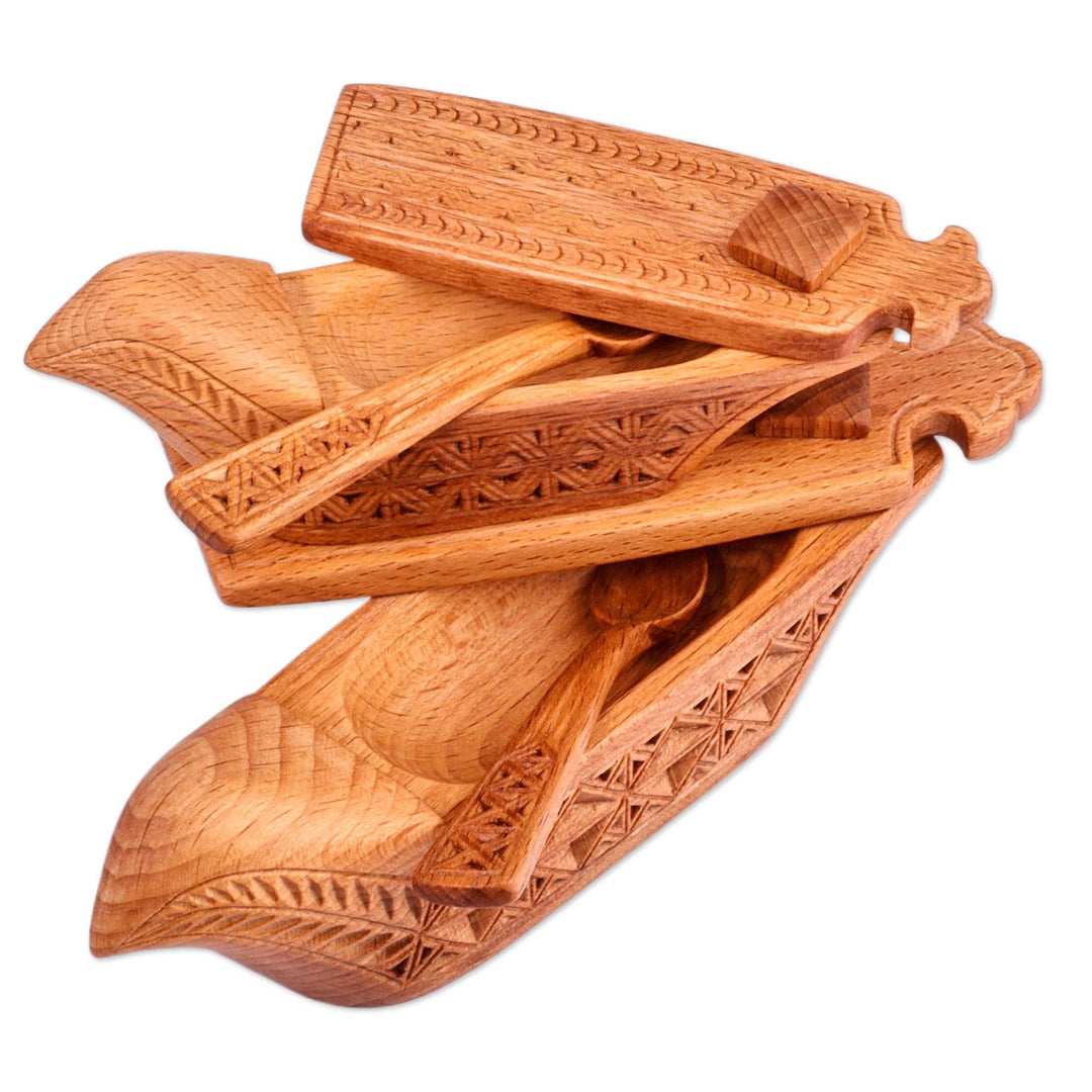 Set of 2 Hand-Carved Bird-Shaped Beechwood Condiment Bowls - Sylvan Delight