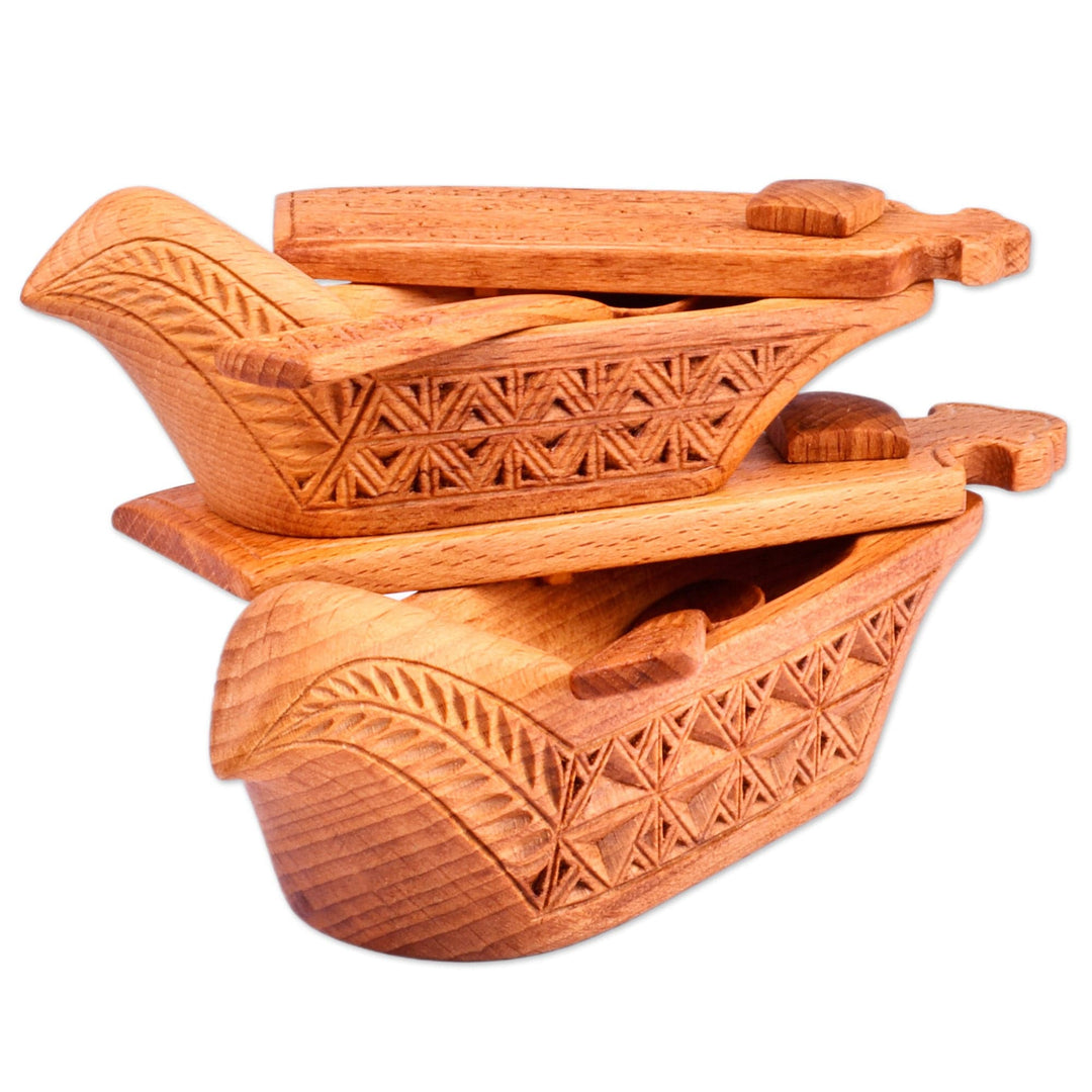 Set of 2 Hand-Carved Bird-Shaped Beechwood Condiment Bowls - Sylvan Delight
