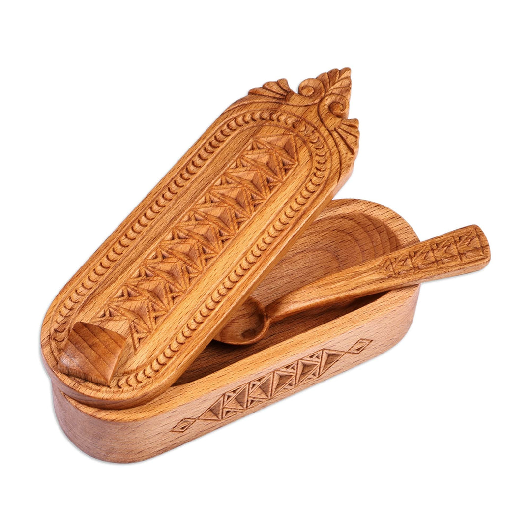 Traditional Hand-Carved Beechwood Salt Keeper and Spoon - Armenian Flavors