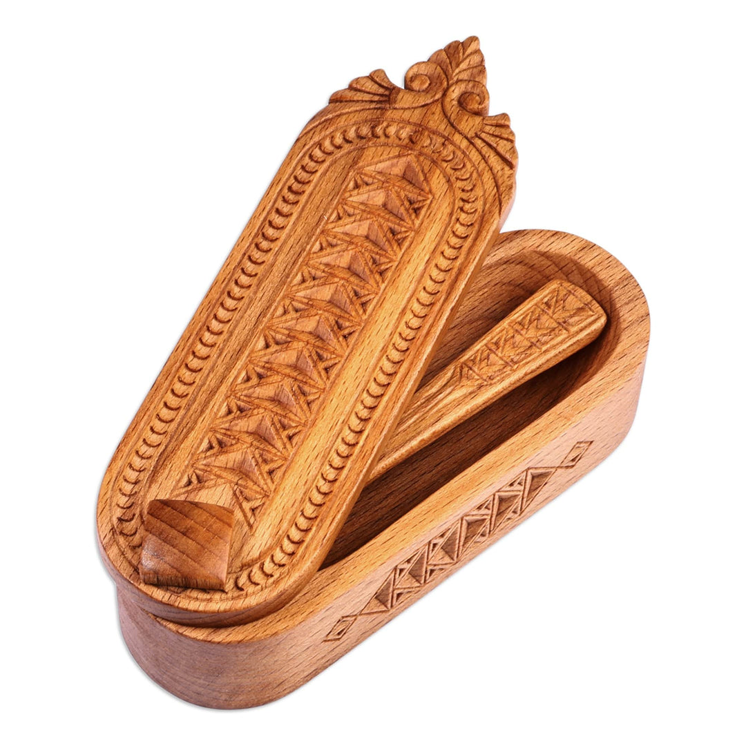 Traditional Hand-Carved Beechwood Salt Keeper and Spoon - Armenian Flavors