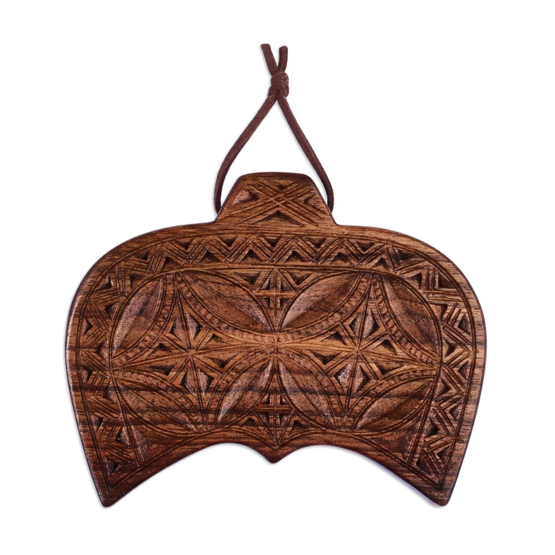 Geometric-Patterned Walnut Wood Daghdghan Wall Decor - Double Amulet