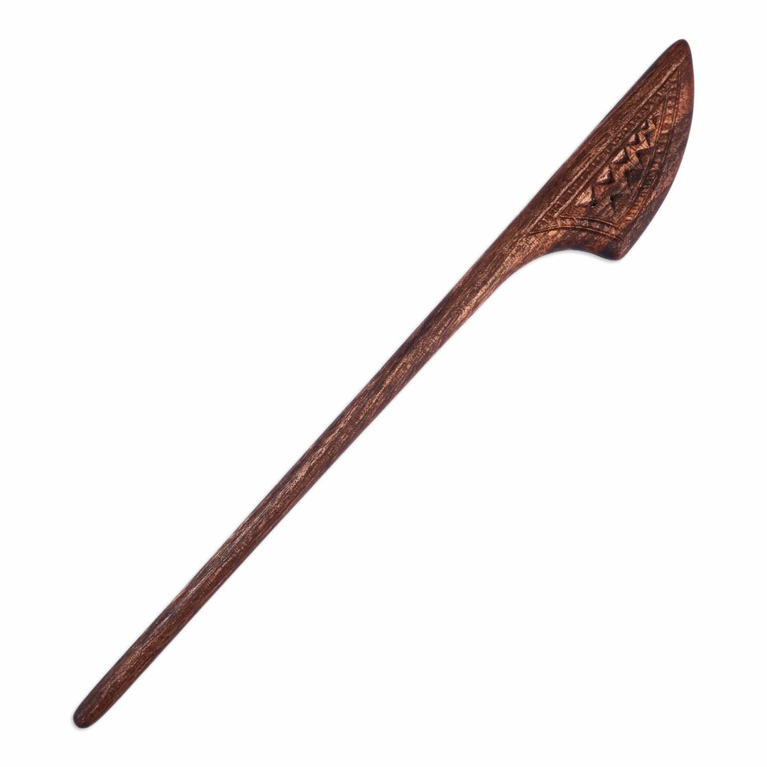 Hand-Carved Traditional Dark Brown Walnut Wood Hair Pin - Sylvan Queen
