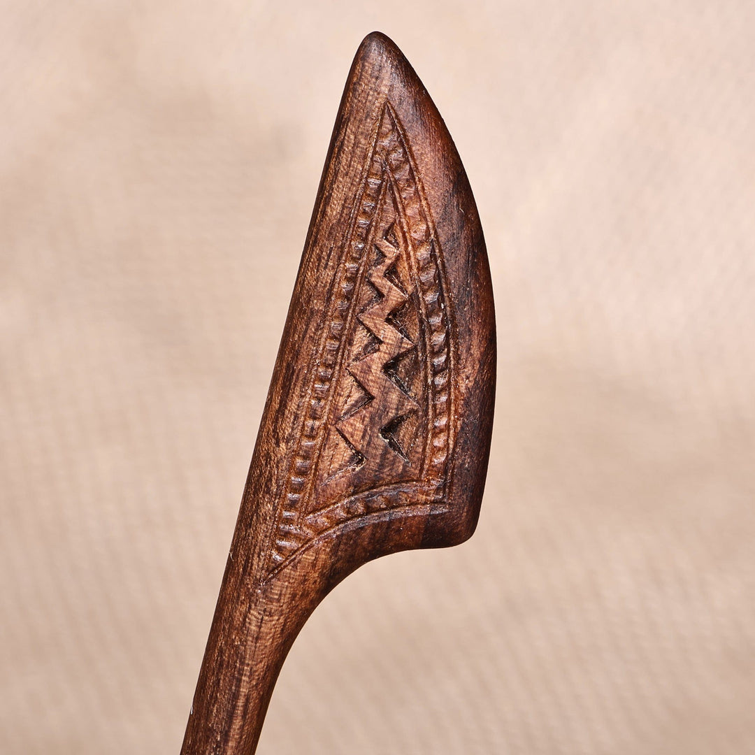 Hand-Carved Traditional Dark Brown Walnut Wood Hair Pin - Sylvan Queen