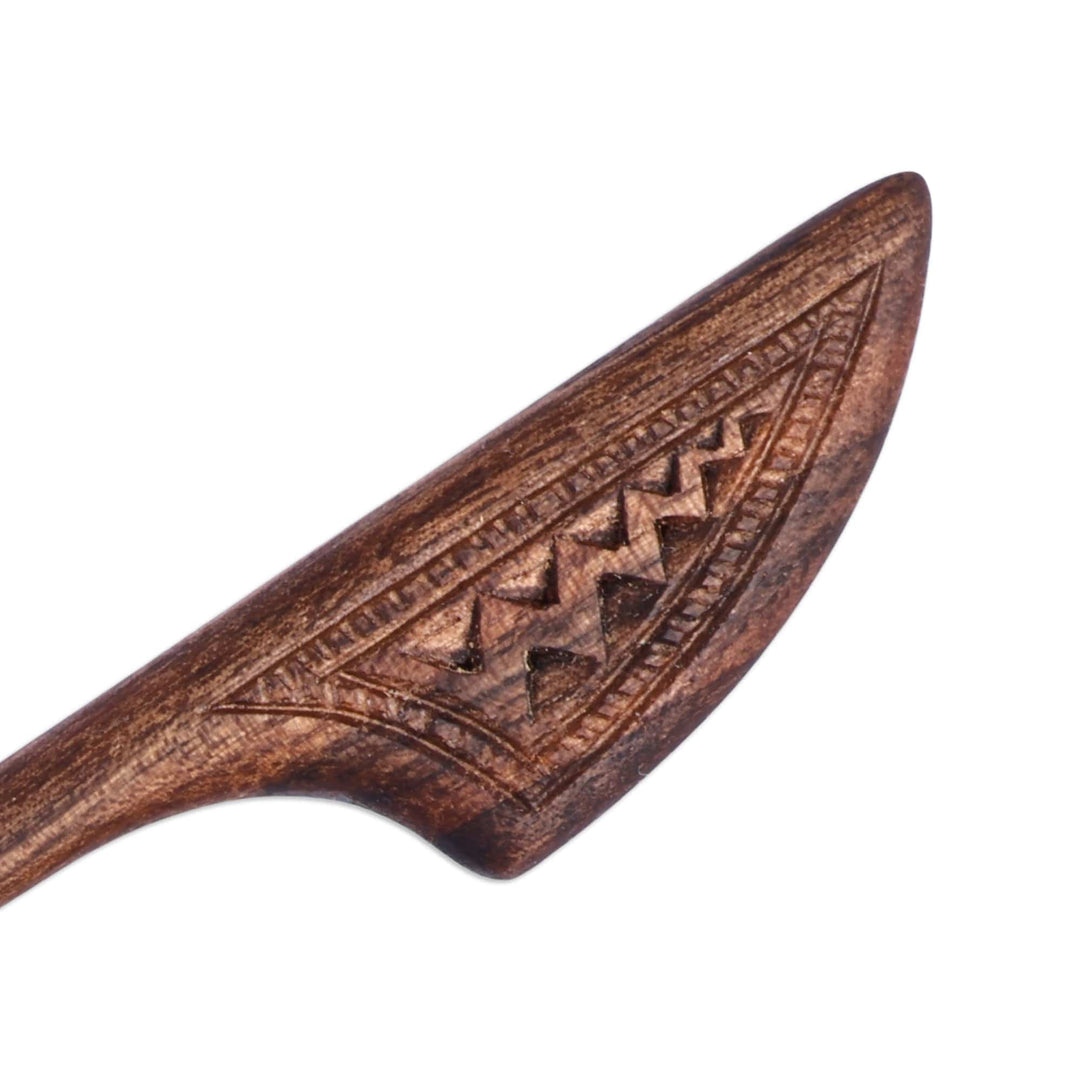Hand-Carved Traditional Dark Brown Walnut Wood Hair Pin - Sylvan Queen