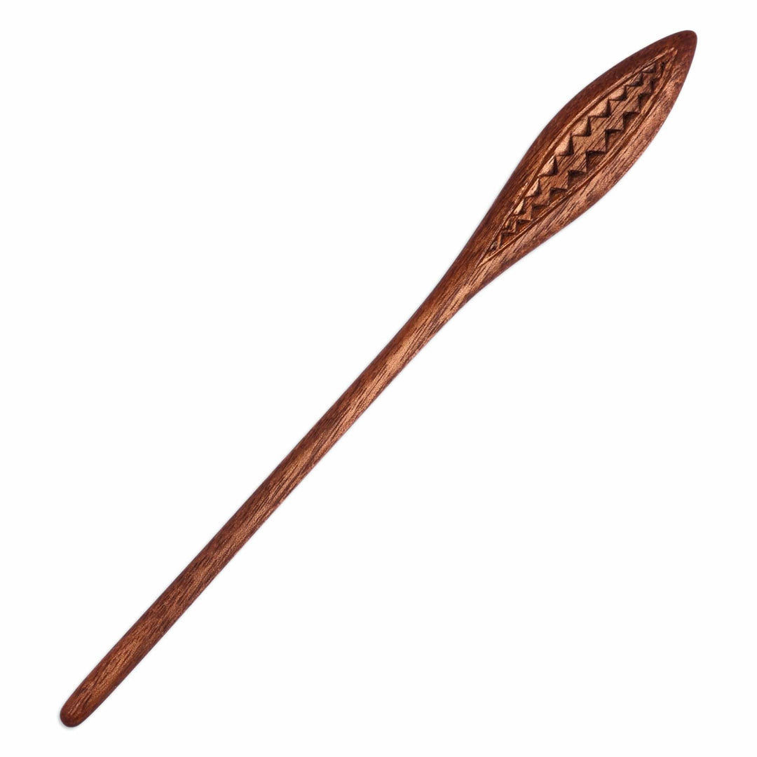 Hand-Carved Geometric Light Brown Walnut Wood Hair Pin - Sylvan Nymph